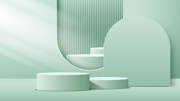 3d 렌더링 현실적인 녹색 연단 제품 디스플레이 장면 프리젠 테이션