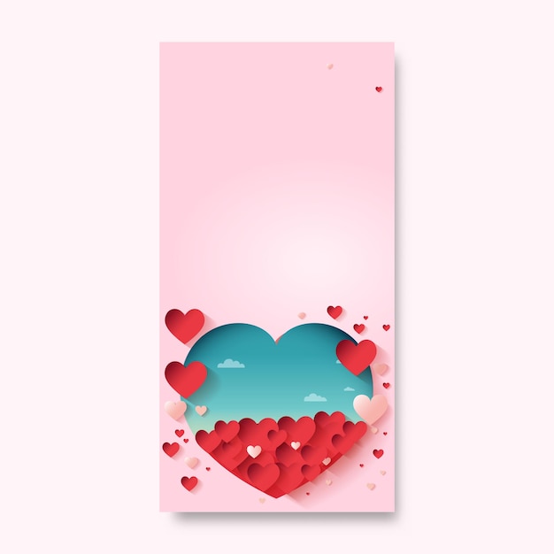 Vector 3d render rood papier gesneden hartvormen op maanlandschap voor liefde of valentijn concept