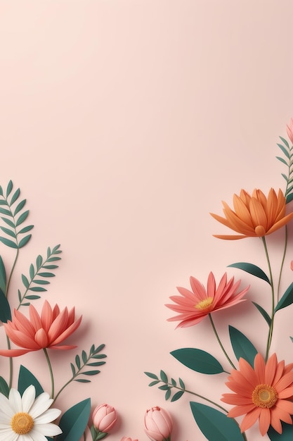 Vector 3d render roze achtergrond bloemen achtergrond met roze en witte bloemen 3d renderroze achtergrond