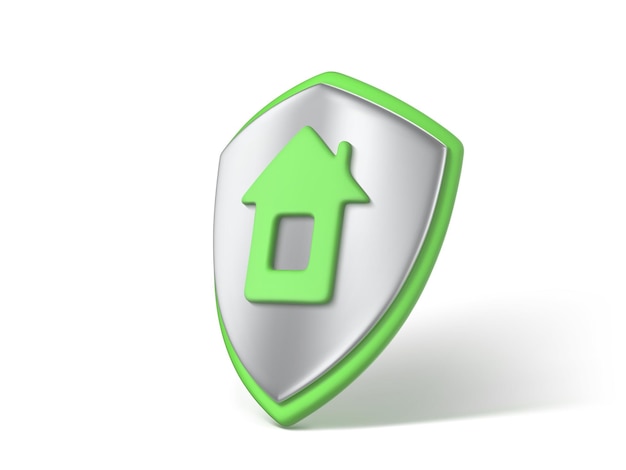 3D render schild met huis pictogram Home veiligheidsconcept Huis beschermen symbool Vector 3D illustratie