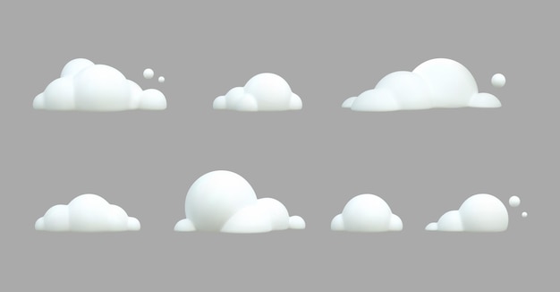 3d render set cartoon white clouds Vector realistic illustration