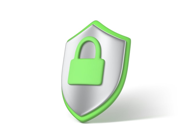 3d render shield with padlock icon Concept of privacy good password secure data protection verification system Cybersecurity and information network protection Vector 3D Illustration