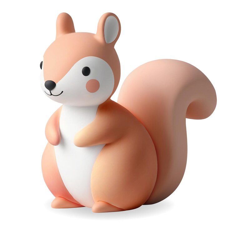 Vector 3d render squirrel in pastel colors cute animal kids toy realistic 3d squirrel in plastic style