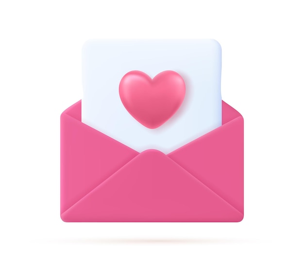 Vector 3d render valentine day envelope with heart love heart in letter message on white background symbol of valentine's day giving love mail vector illustration