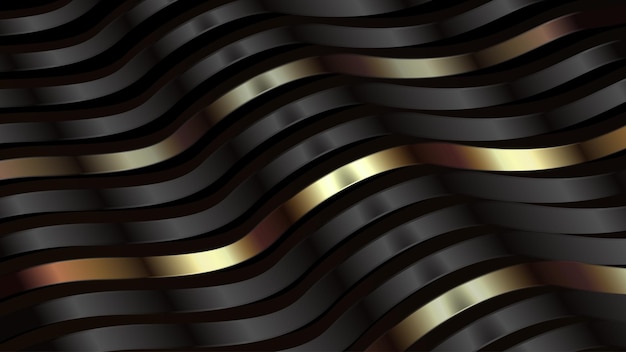 ハイエンドのテクスチャ背景を持つ3Dレンダリングされた黒と金のストライプライン