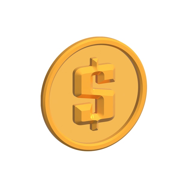 3d rendered dollar coin icon in gold color