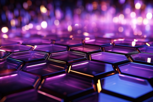 Vector 3d rendered hexagon perspective abstrsact background in dark mode with redpurple light and deepth