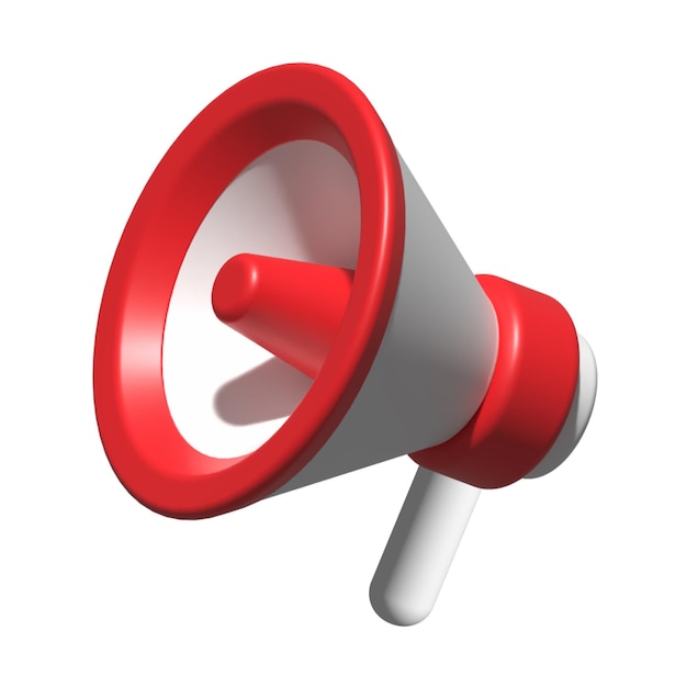 Vector 3d rendered illustration of a red megaphone. megaphone speaker or loudspeaker bullhorn. modern isolated megaphone loudhailer with microphone