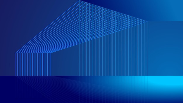 3D rendering of building space with blue line structure