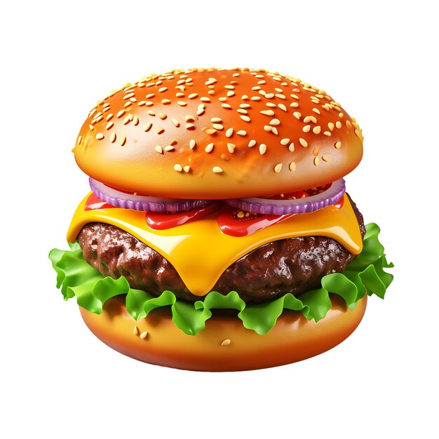 3d rendering of burger isolated on white background