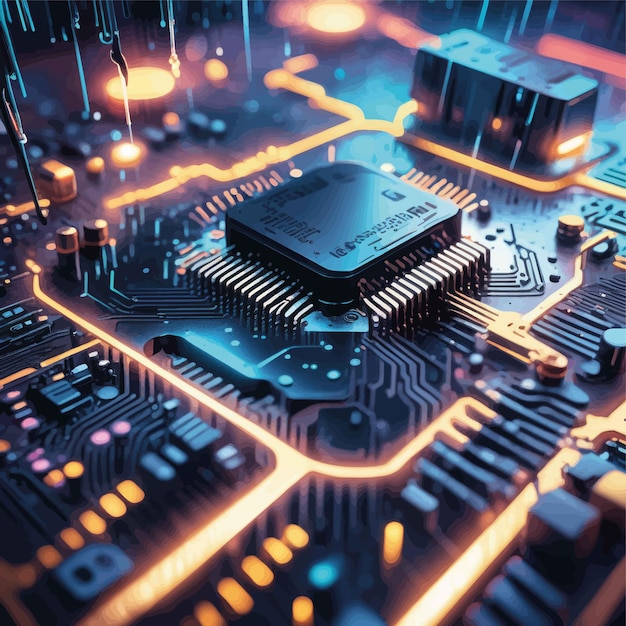 Vector 3d rendering of circuit board with cpu3 d rendering of circuit board with cpu computer circuit board