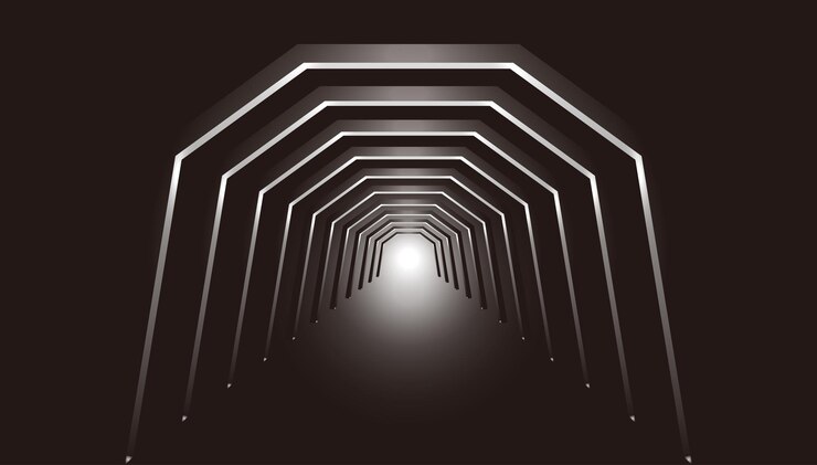 Vector 3d rendering of the corridor passage space with silver gray texture in the future