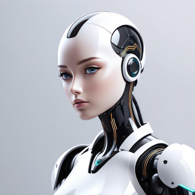 Vettore rendering 3d di robot cyborg o android o robot o donna cyborg isolata su sfondo grigio 3d