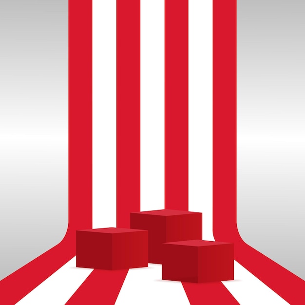 3d rendering mockup of red podium with flag design