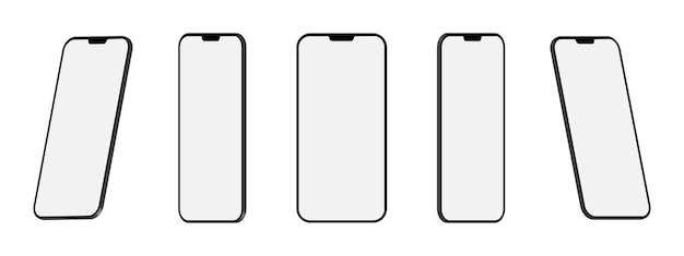 3D-рендеринг макетов Белый экран смартфонов на белом фоне Коллекция макетов смартфонов Экран смартфонов можно использовать для коммерческой рекламы Изолированный на белом фоне