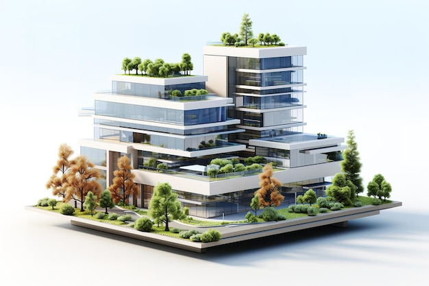 Vector 3d rendering of a modern building