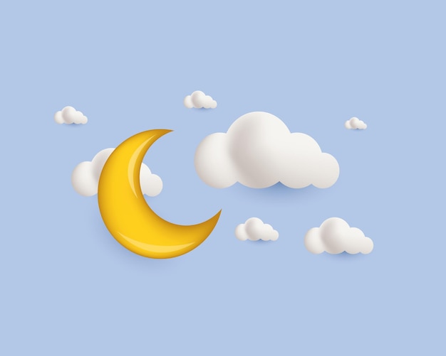 3d rendering moon golden white clouds vector