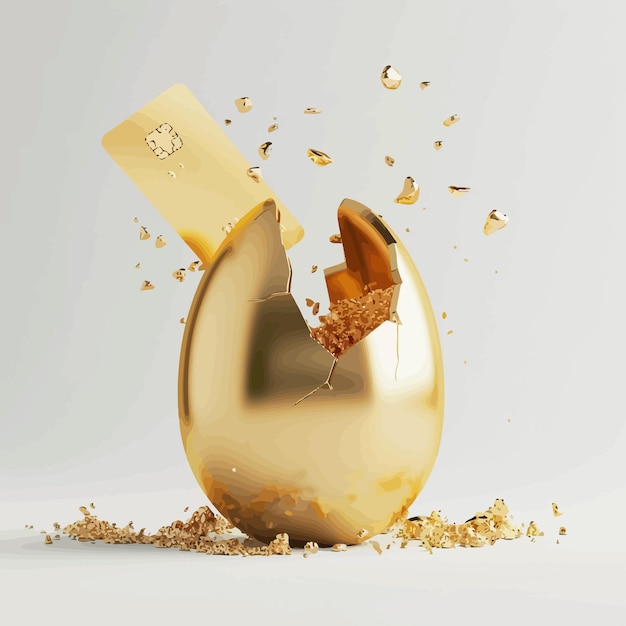Vettore 3d_rendering_of_gold_egg_cracked_in_two_upper