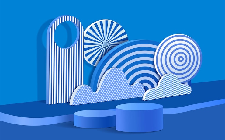 Vector 3d rendering of podium and abstract geometric with empty space for product.