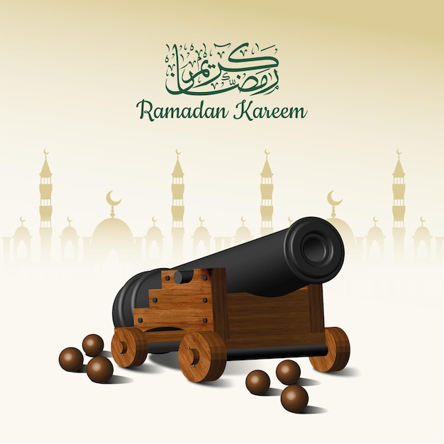 3D-rendering Ramadan wenskaart met kanon