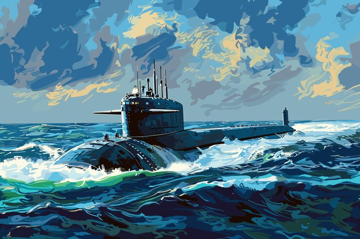 Vector 3d rendering submarine docked for repairs