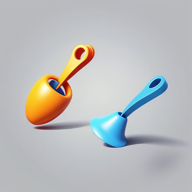 3d rendering van oranje en blauwe kleur met twee lepels 3d rendering van oranjeen en blauwe kleuren met twee