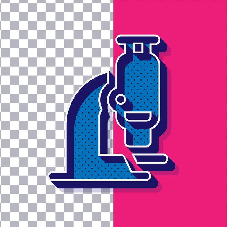 Vector 3d retro playful blue dot microscope icon on adjustable pink background