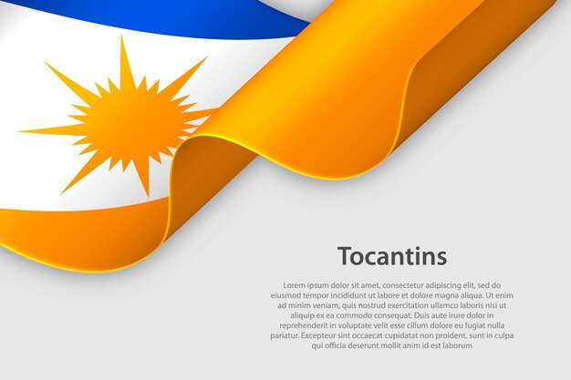 Vector 3d ribbon with flag tocantins brazilian state isolated on white background with copyspace