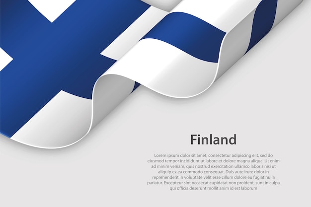 Vector 3d ribbon with national flag finland isolated on white background with copyspace
