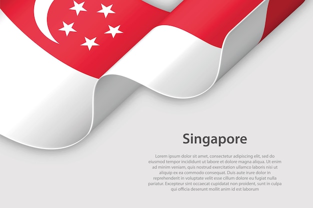 Vettore nastro 3d con bandiera nazionale singapore isolato su sfondo bianco con copyspace