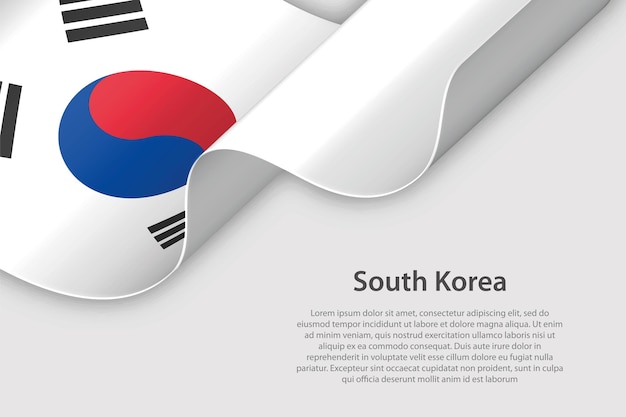 Copyspace와 흰색 배경에 고립 된 국기 한국과 3d 리본