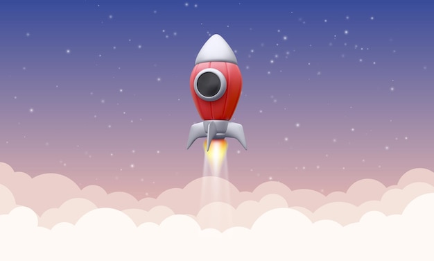 3d rocket flying into space. Vector illustration