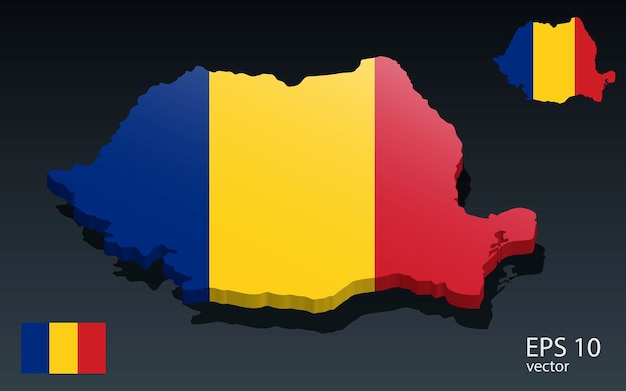 Vector 3d romania map and flag 3d shape design independence day concept perspective view vector