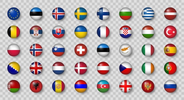 3d round flags of europe countries vector illustration