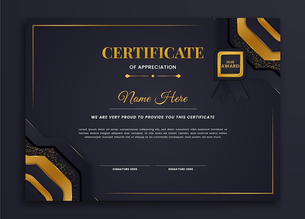 3d royal luxe gouden kleurcertificaat van prestatieontwerpsjabloon