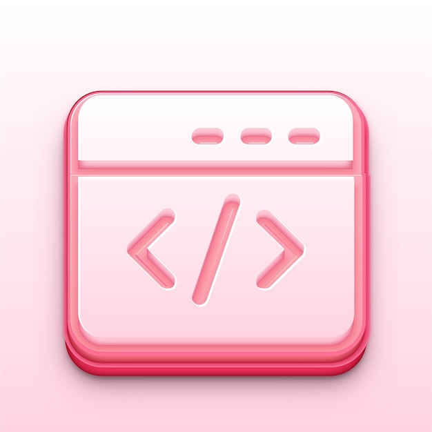 3d roze codering tab icoon met een roze achtergrond