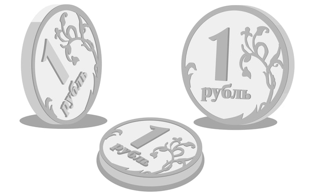 白い通貨の概念に分離された3Dロシアルーブルベクトルセットロシア変更セット3d角度