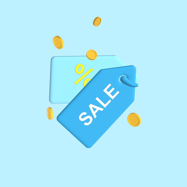 3d Sale discount coupon with golden coin and percentage