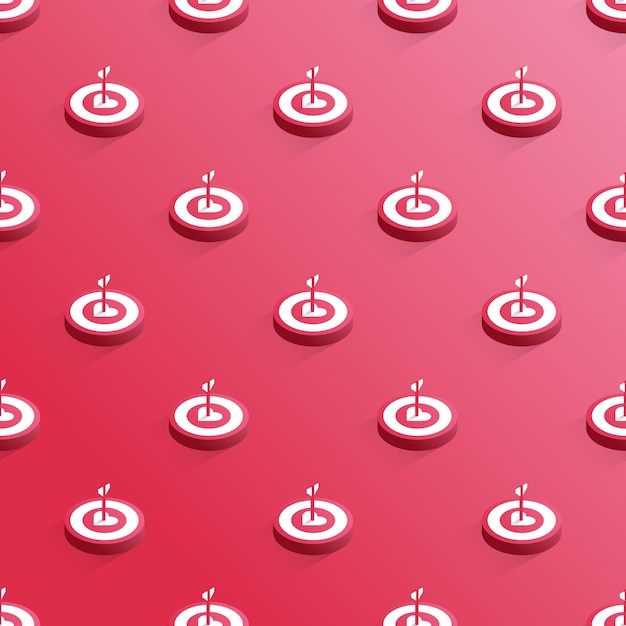 3d seamless pattern of target with hearts and arrows isolated on a red background vector illustrati