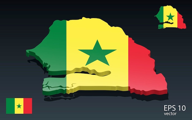 3d senegal map and flag 3d shape design independence day concept perspective view vector