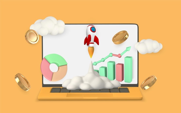 3d SEO optimization with rocket for marketing social media concept Seo strategy Vector illustration
