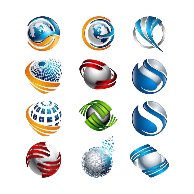 Vector 3d set abstract round glossy logo spheres various