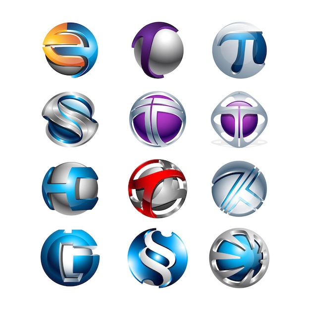 Vector 3d set abstract round glossy logo spheres various