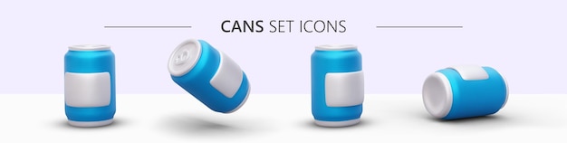 3D-set blikjes voor drankjes Realistische blikken iconen zonder labels