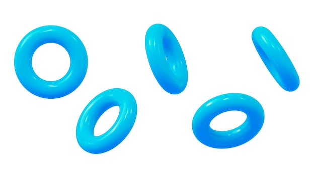 Vector 3d set of blue torus symbol or icon with different angles geometry figure tor form vector