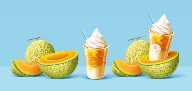 Vector 3d set of cantaloupe and sundaes