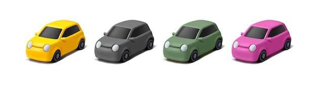 3D set of colorful modern cars isometric For the design of concepts of transport
