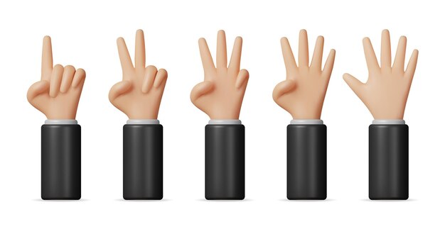 Vector 3d set of hands shows fingers