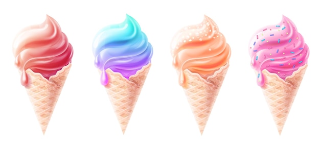 白い背景の上のアイスクリームの3Dセット