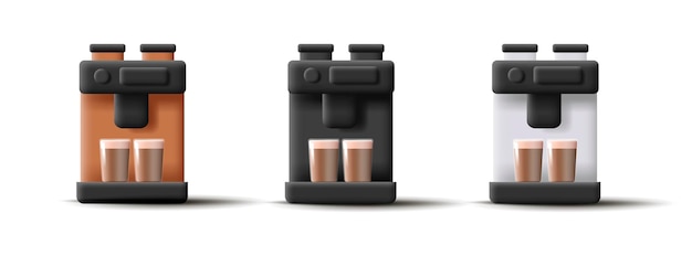 3d set of icons of coffee machine with mugs